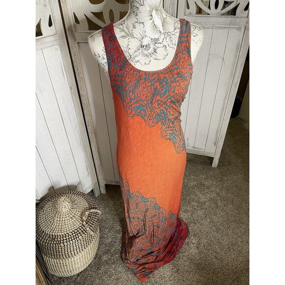 Tommy Bahama Dress Womens Large Fitted Hombre Red Orange Maxi - Picture 1 of 7